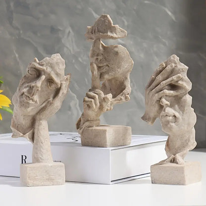 Abstract Face Sculptures on Black Bases, Single or Set, view 11