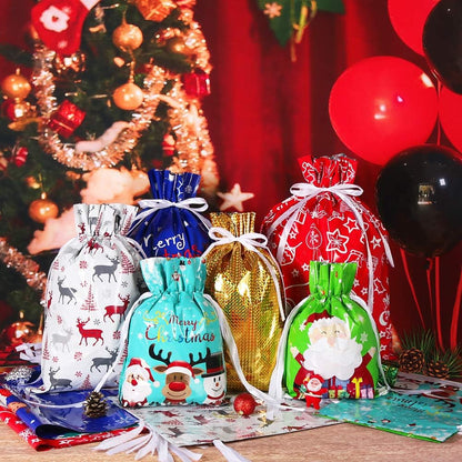 Christmas Drawstring Gift Bags, 18 or 50 Pack, view 3