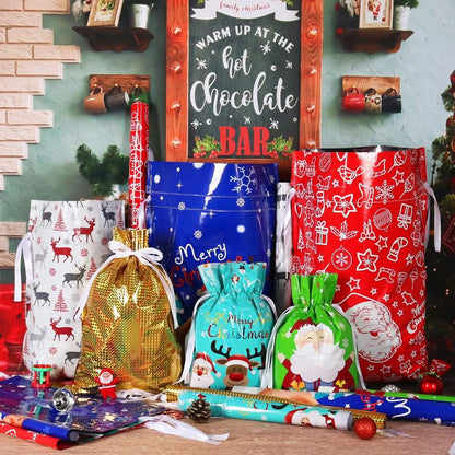 Christmas Drawstring Gift Bags, 18 or 50 Pack, view 4
