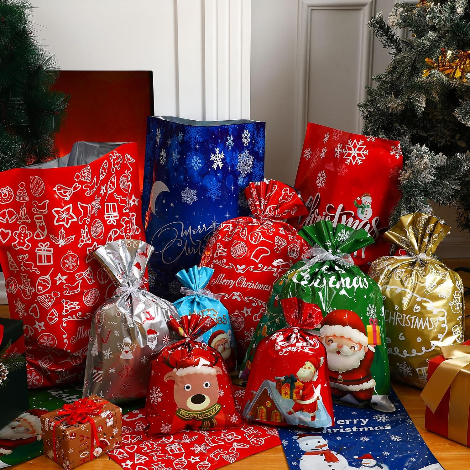 Christmas Drawstring Gift Bags, 18 or 50 Pack, view 5