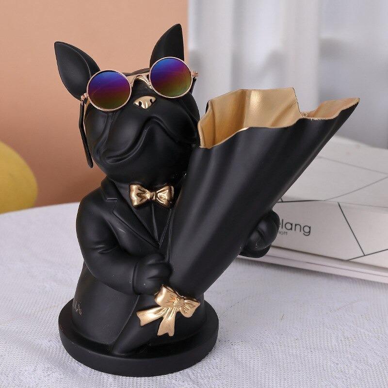 French Bulldog Resin Flower Vase with Bouquet Cone, view 8
