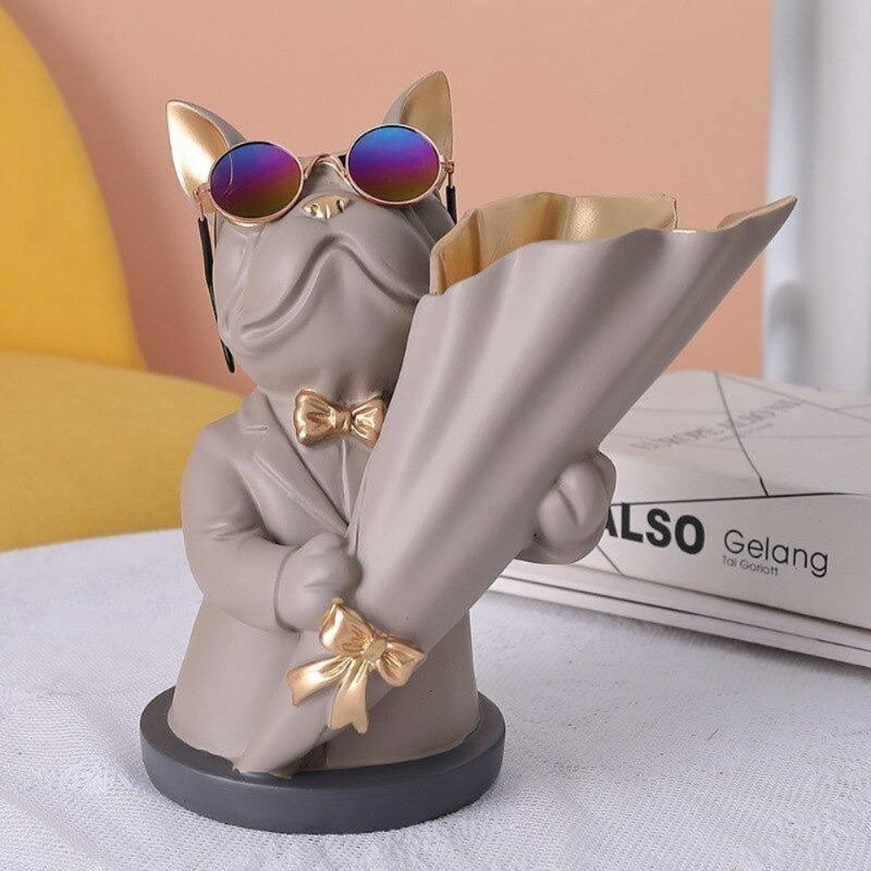French Bulldog Resin Flower Vase with Bouquet Cone, view 4