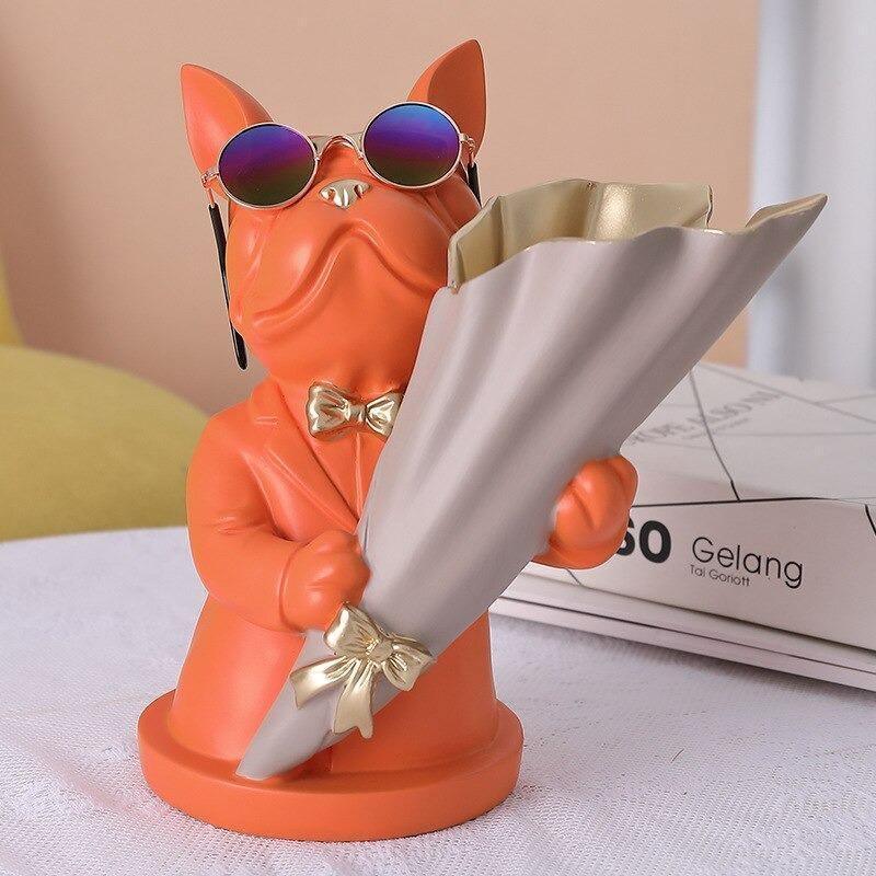 French Bulldog Resin Flower Vase with Bouquet Cone, view 7