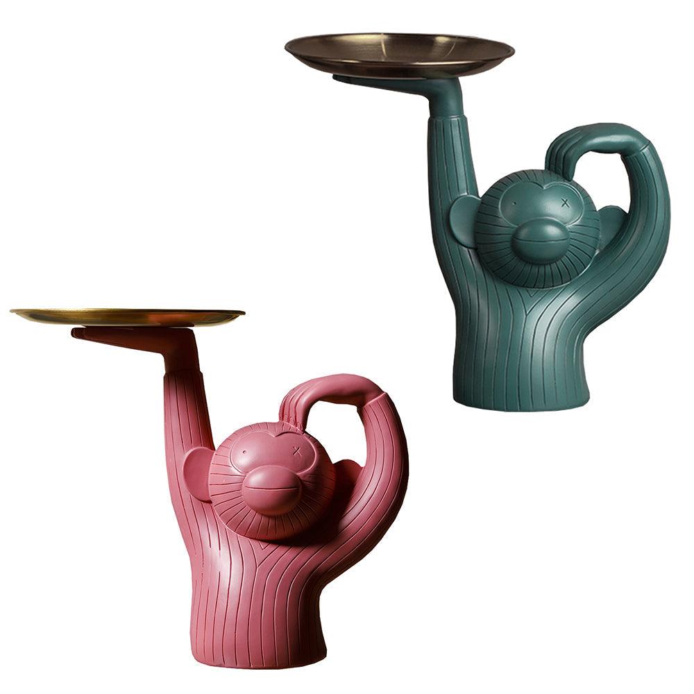 Standing Monkey Resin Tray with Round Dish, Pink or Teal, view 8