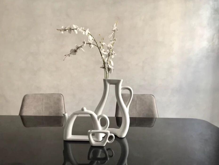 White Ceramic Vases: Teacup, Kettle and Pitcher, view 3