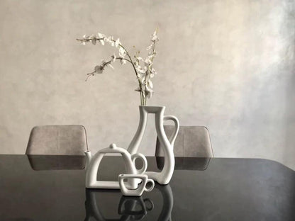 White Ceramic Vases: Teacup, Kettle and Pitcher, view 3
