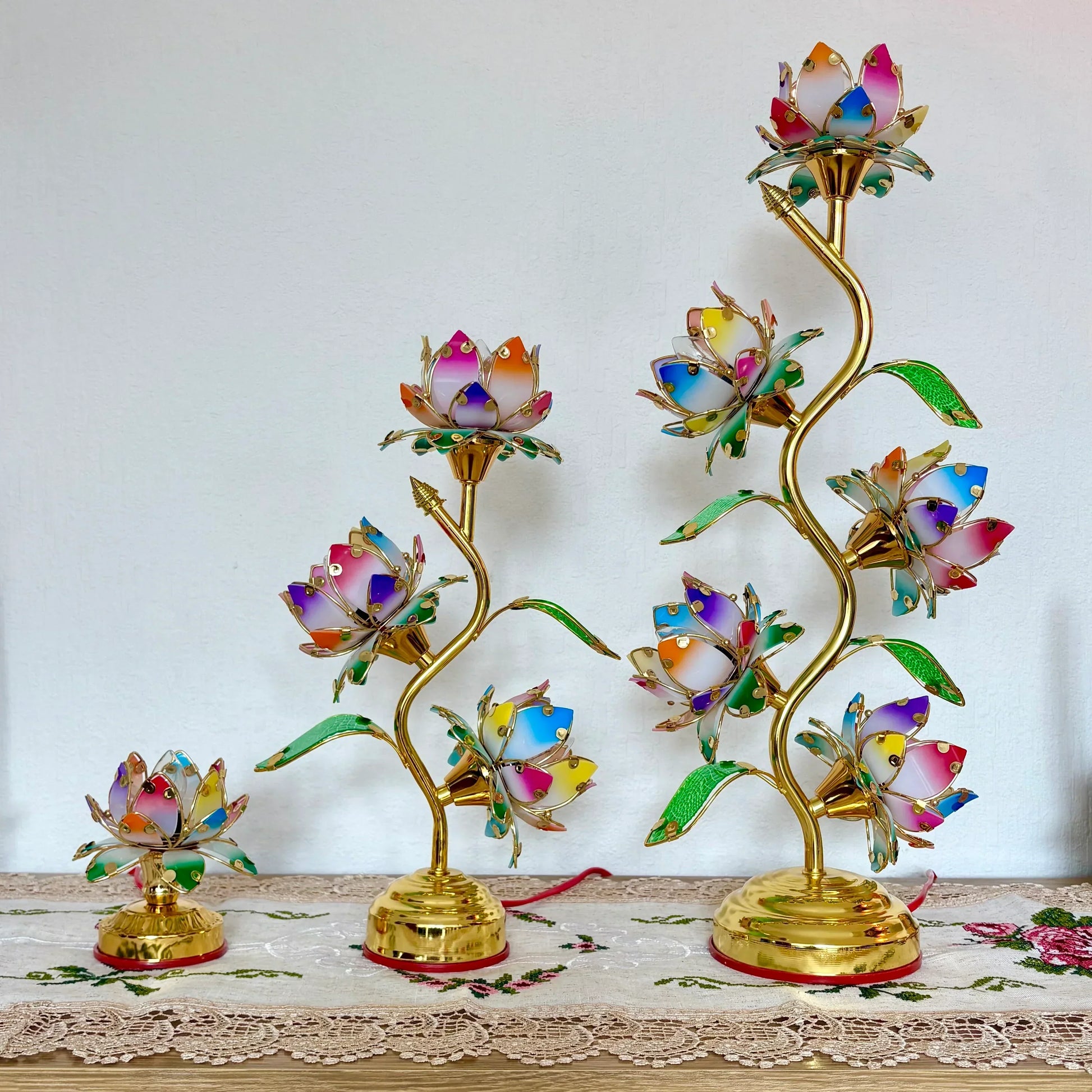Lotus Flower Lamp with Hand Painted Petals, Three Sizes, view 4