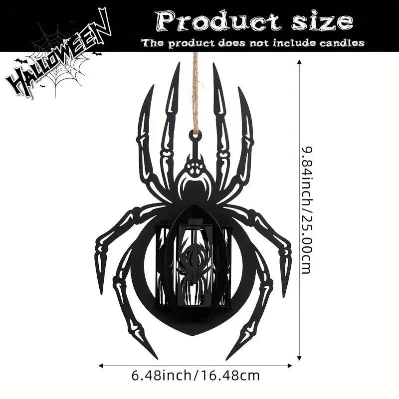 Hanging Spider Lantern Candle Holder in Black Wood, view 7