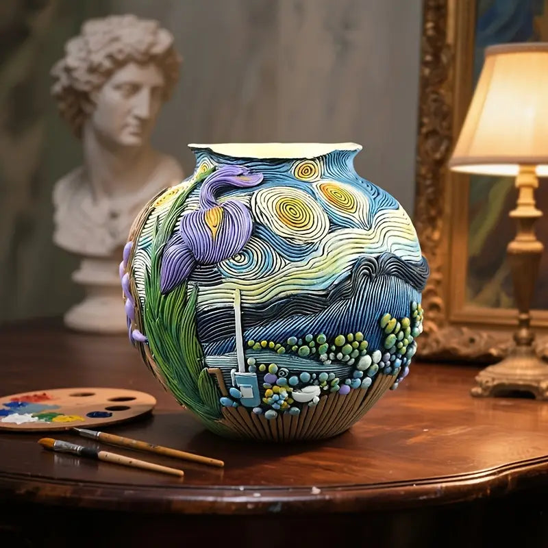 Van Gogh Inspired Painted Resin Vase for Flowers, view 16