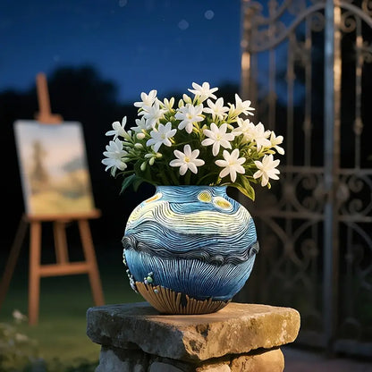 Van Gogh Inspired Painted Resin Vase for Flowers