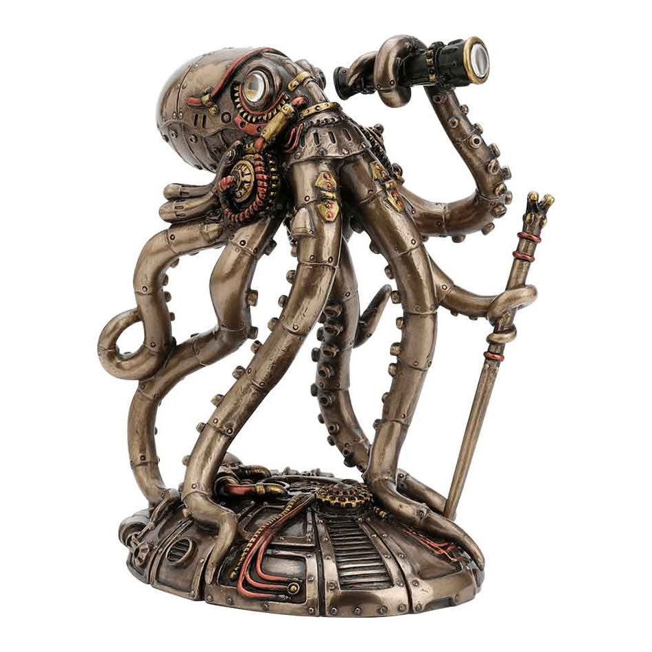 Steampunk Octopus Statue with Telescope and Gears, view 5