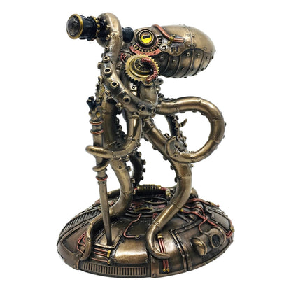 Steampunk Octopus Statue with Telescope and Gears, view 6