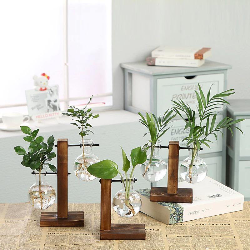 Vertical Wood Stand Propagation Vase, One or Two Bulbs