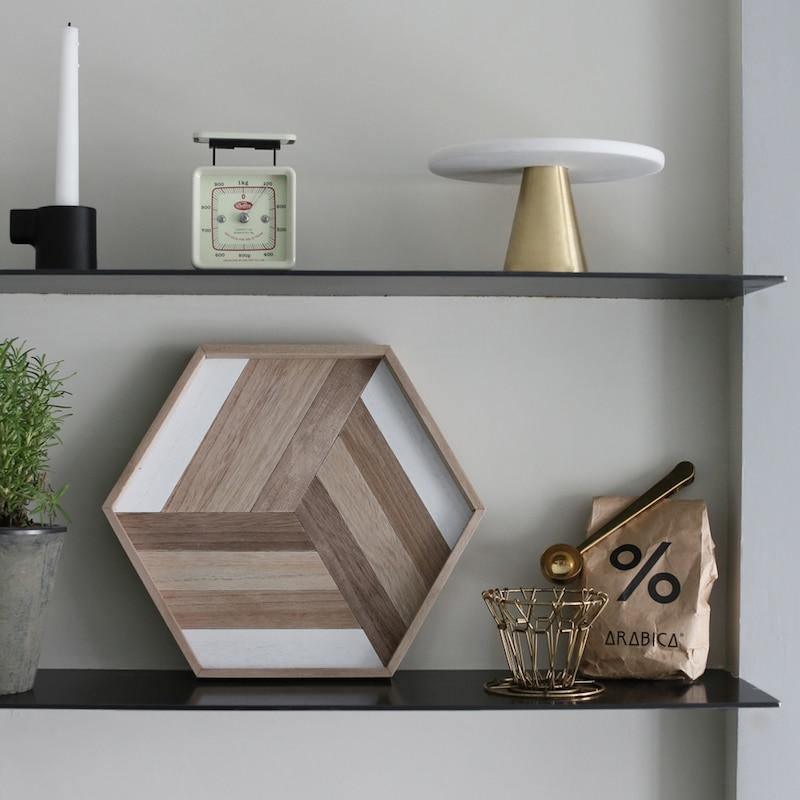 Hexagon Patterned Wooden Serving Platter, view 3