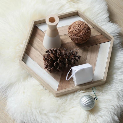 Hexagon Patterned Wooden Serving Platter, view 6