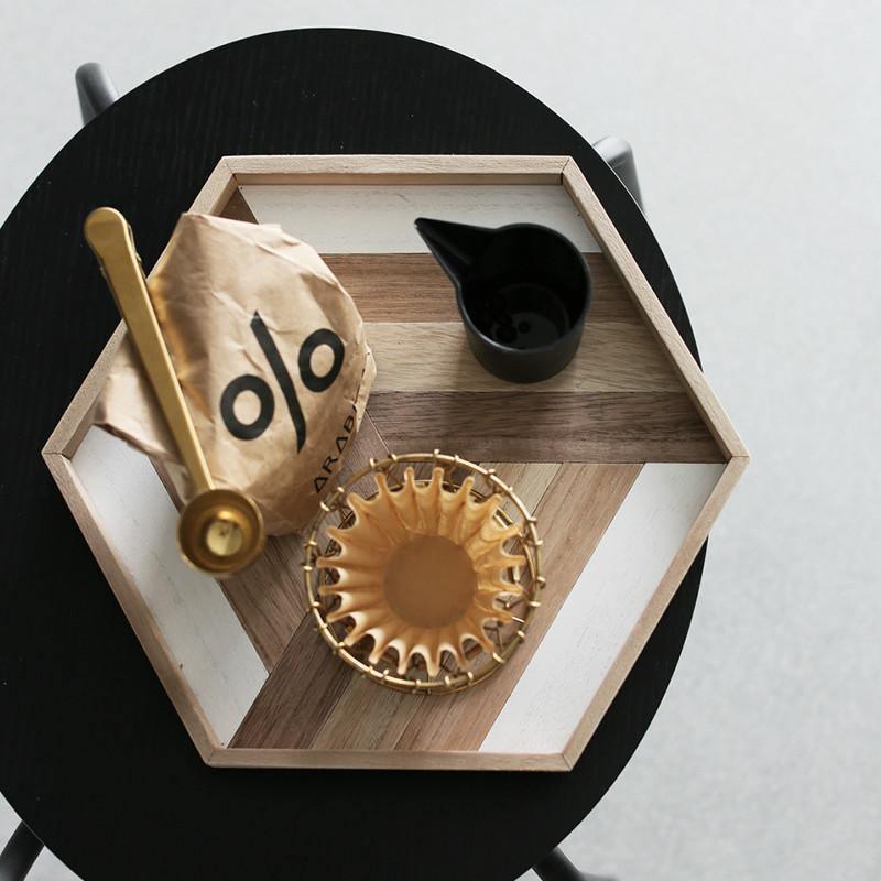Hexagon Patterned Wooden Serving Platter, view 11