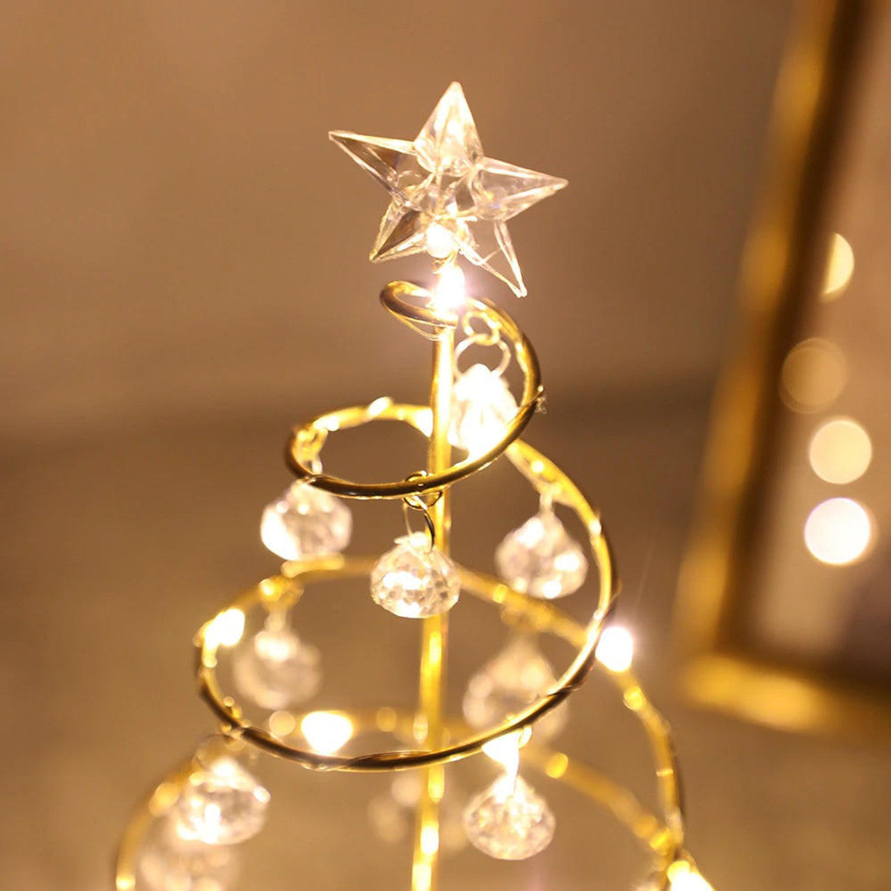 Gold Spiral LED Tree Lamp with Crystal Drops, 13.7 in, view 5