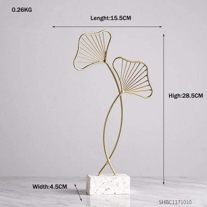 Metal Leaf Sculpture Figurines, Ginkgo, Palm and Fan, view 7