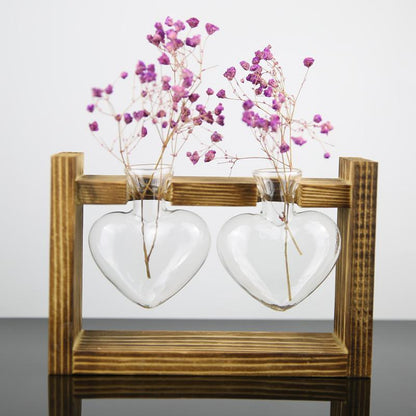 Heart Shaped Glass and Wood Propagation Vase, view 6