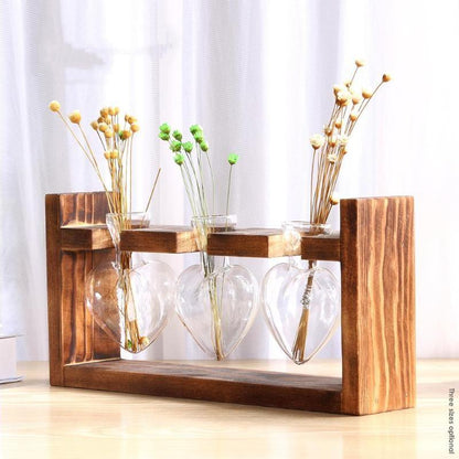 Heart Shaped Glass and Wood Propagation Vase, view 4