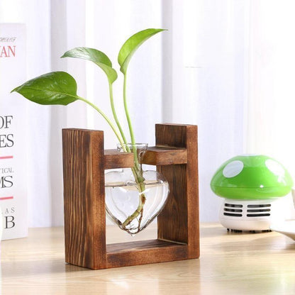 Heart Shaped Glass and Wood Propagation Vase, view 3